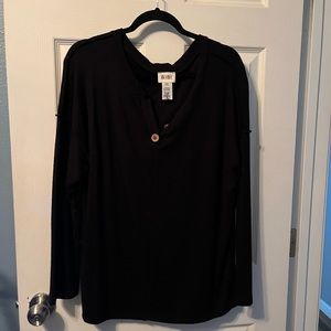 Knitted black Henley with wooden buttons